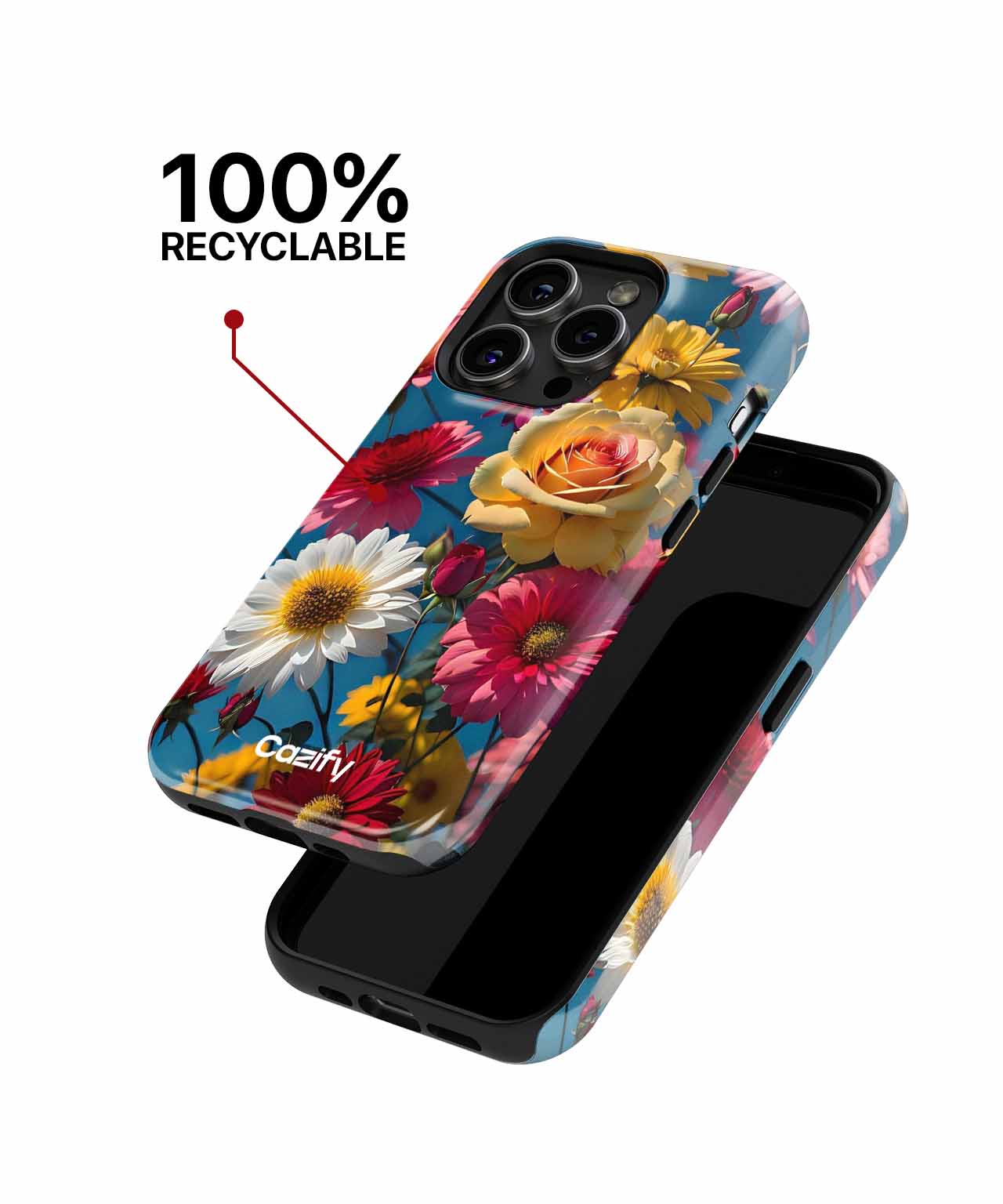 Colorful floral pattern iPhone case with daisies and roses, 100% recyclable material. - Colorful Flower Party in Full Bloom iPhone case - Cazify Canada