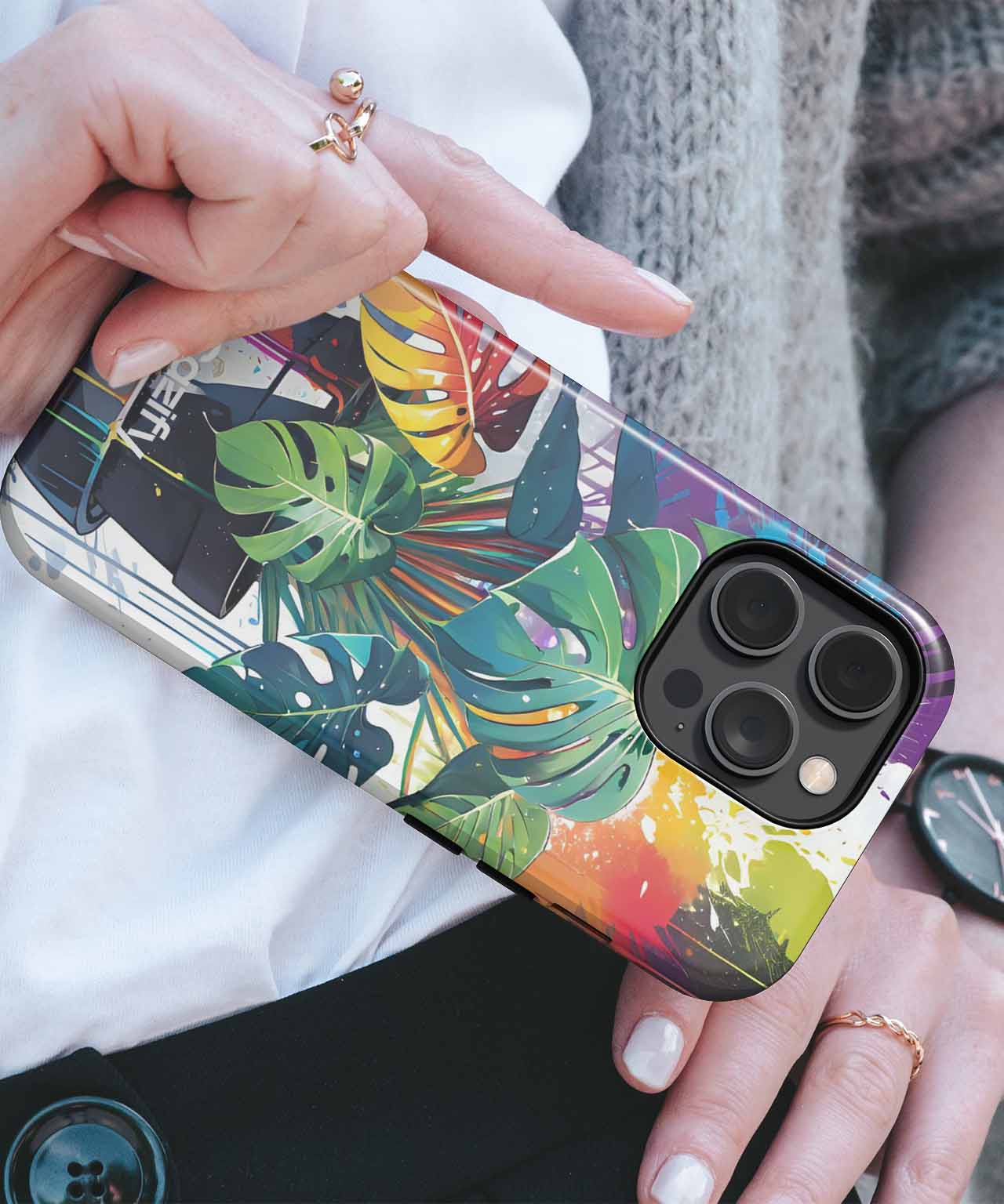 Colorful Monstera Plant Splash Party iPhone case Case Cazify - Delivery Canada