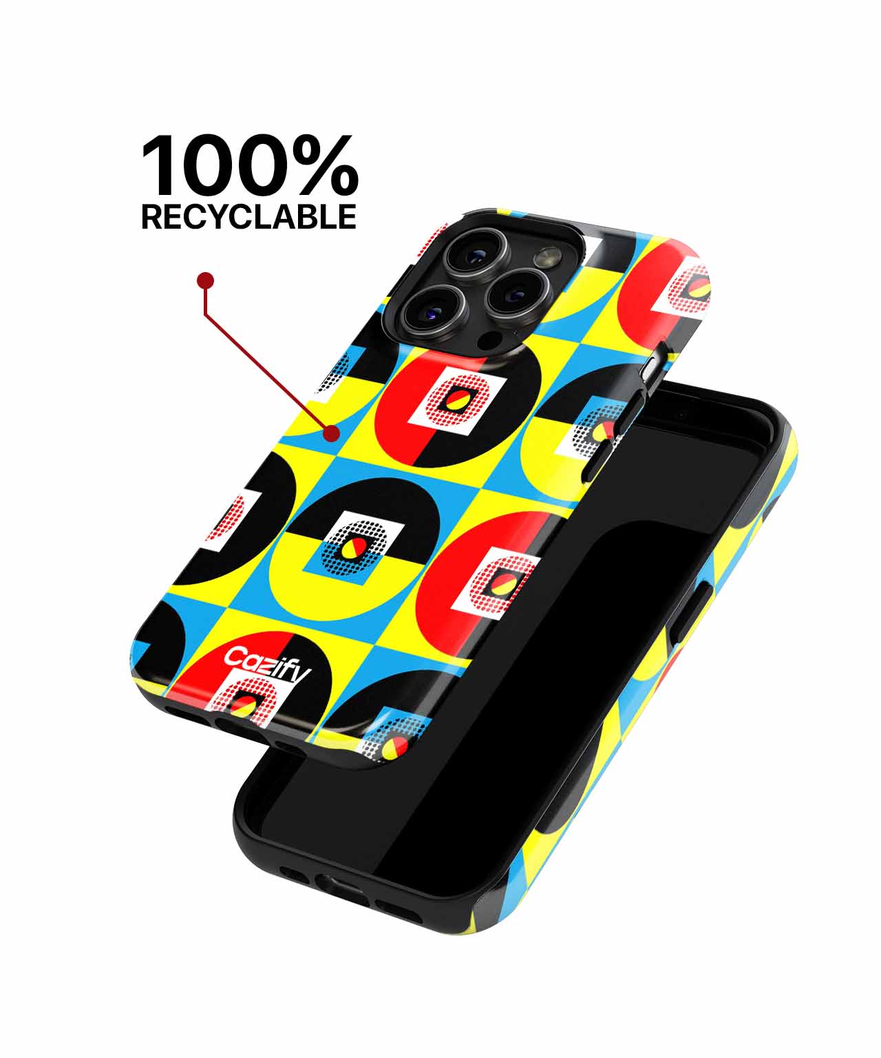 Colorful geometric patterned phone case with black edges fits large smartphone models. - Cazify Canada