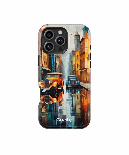 Colorful Retro Cars on a Cobblestone Street iPhone case Case Cazify - Delivery Canada