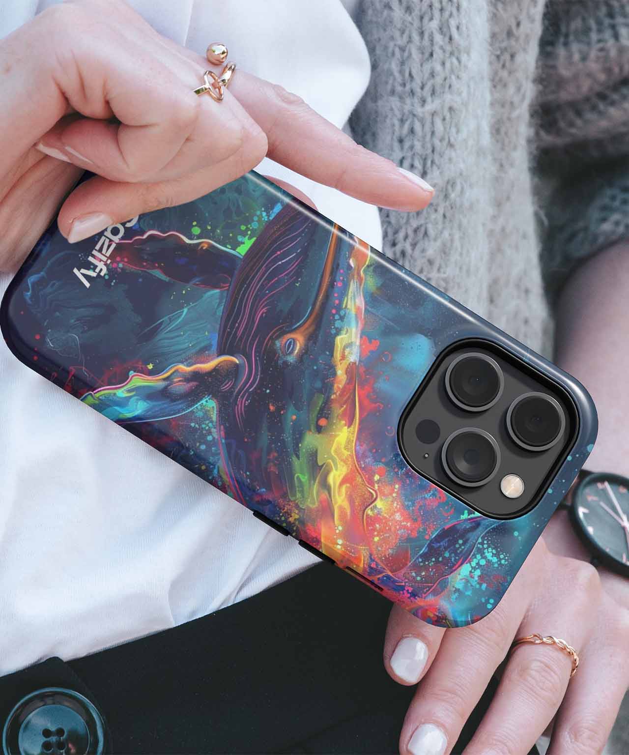 Colorful Whale Swims in a Dreamy Ocean iPhone case Case Cazify - Delivery Canada