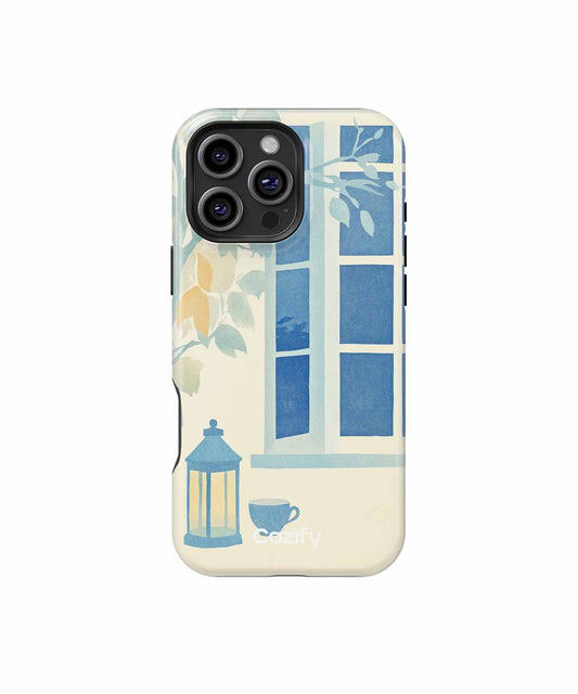 Cozy blue window with lantern and cup iPhone case Case Cazify - Delivery Canada