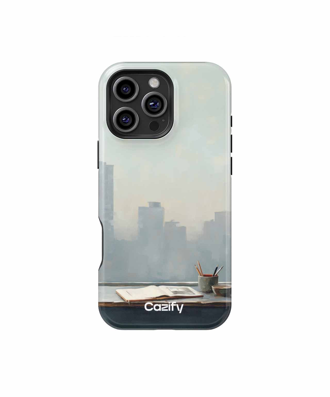 Cozy caffeine corner with city view iPhone case Case Cazify - Delivery Canada