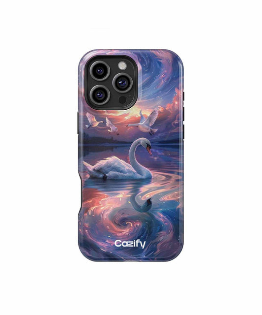 Elegant Swans Dancing in Cosmic Waters iPhone case Case Cazify - Delivery Canada