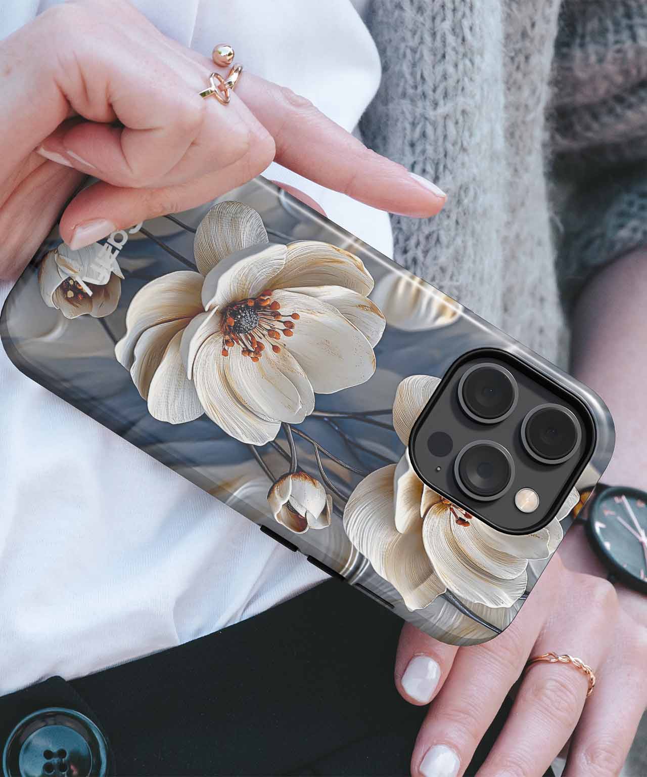 Elegant Whimsical Cream Flowers in Motion iPhone case Case Cazify - Delivery Canada
