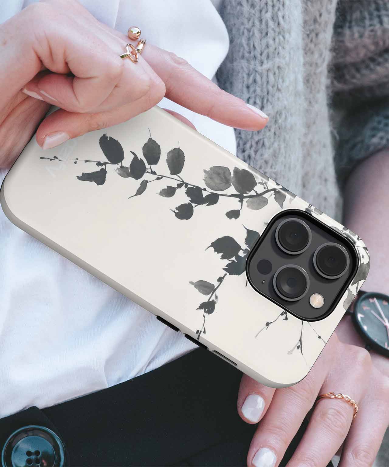Elegant Whispering Leaves in Monochrome iPhone case Case Cazify - Delivery Canada