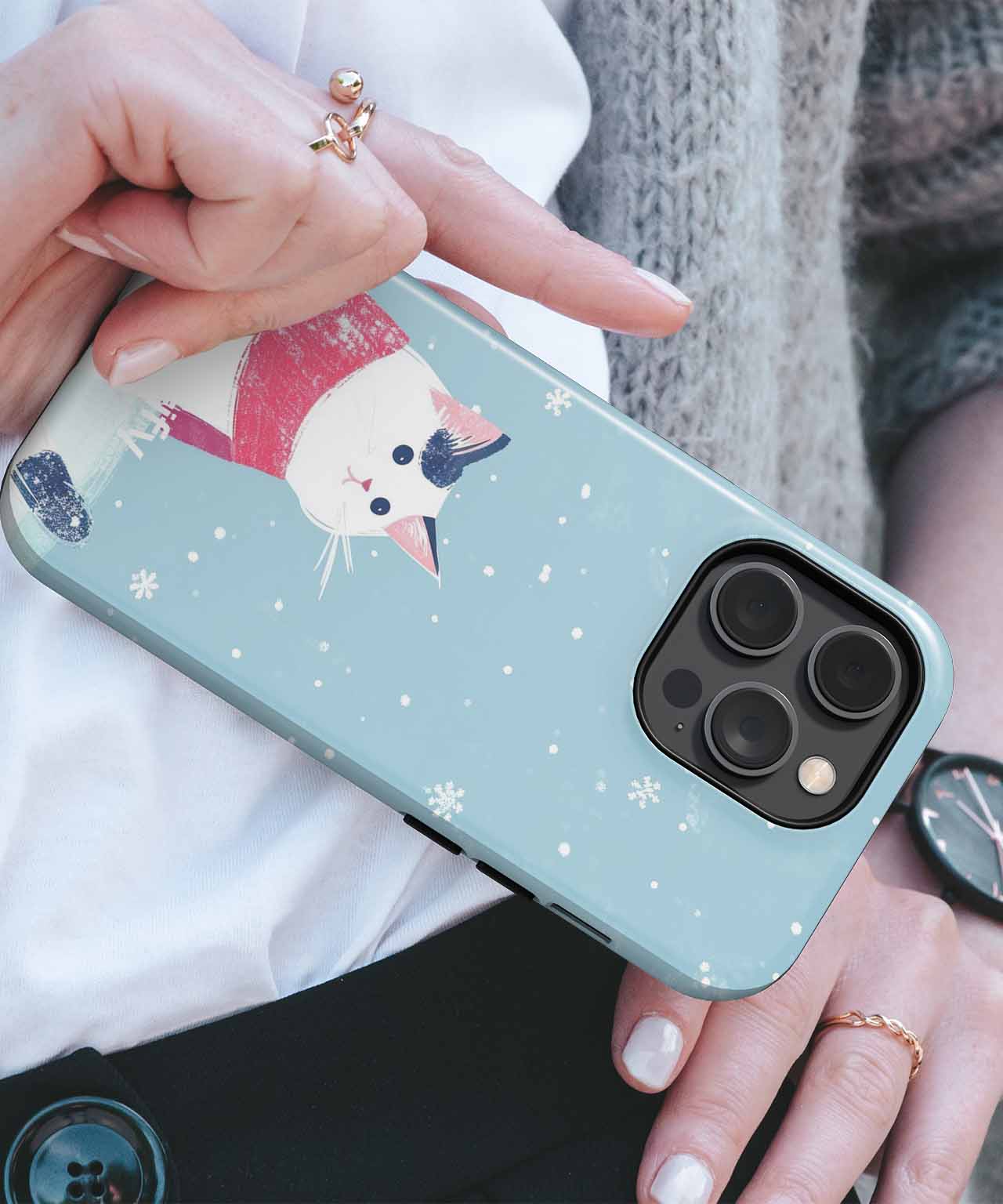 Fluffy Cat Enjoying Winter Wonderland iPhone case Case Cazify - Delivery Canada