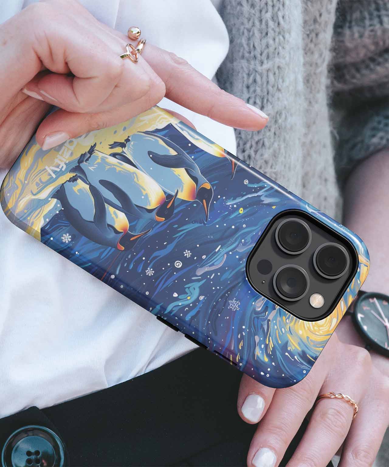 Frozen Penguins in Cosmic Wonderland iPhone case Case Cazify - Delivery Canada