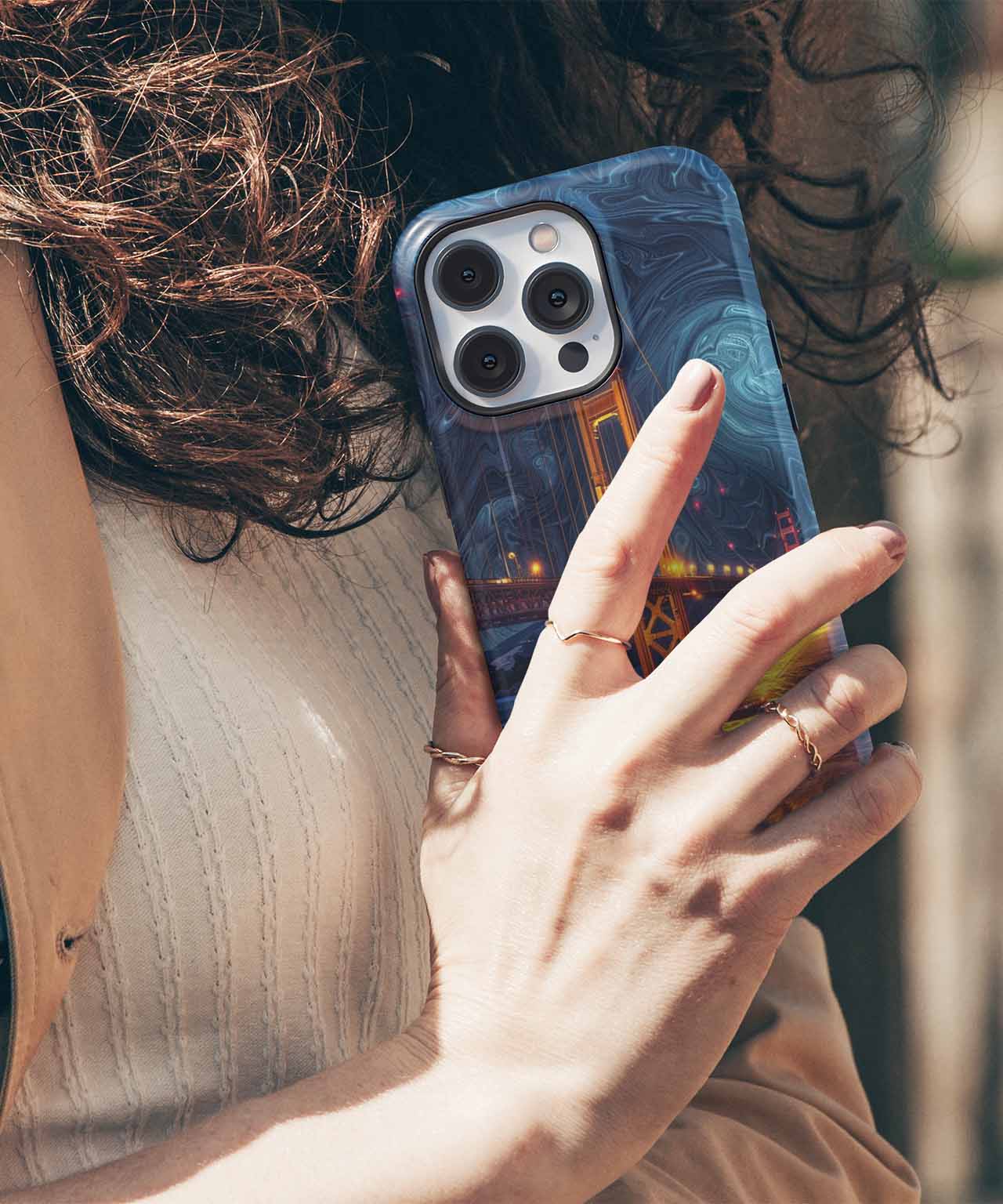 Golden Gate Bridge Under Cosmic Swirls iPhone case Case Cazify - Delivery Canada