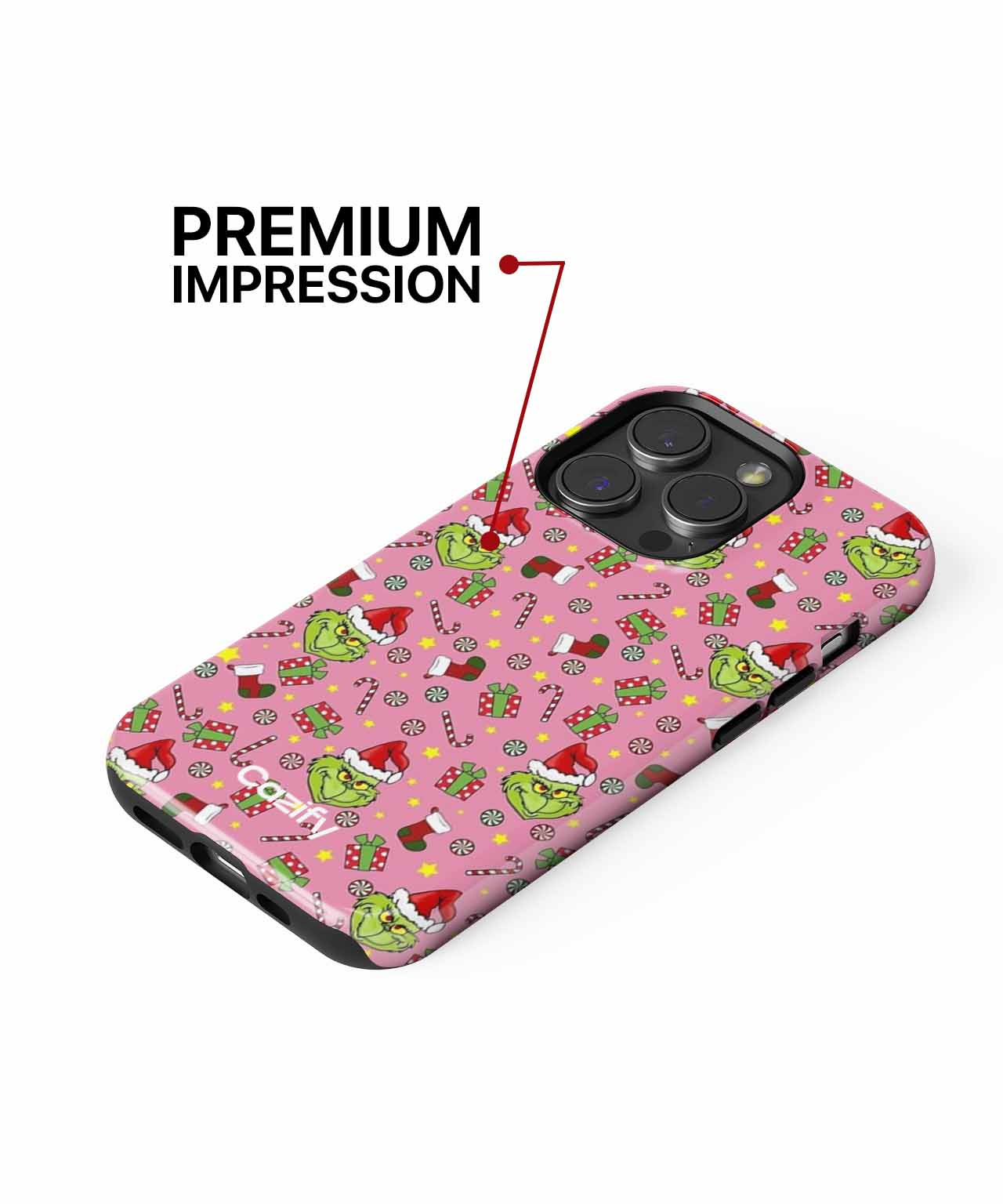 Grinchy Mischief on a Pink Christmas Background iPhone case Case Cazify - Delivery Canada
