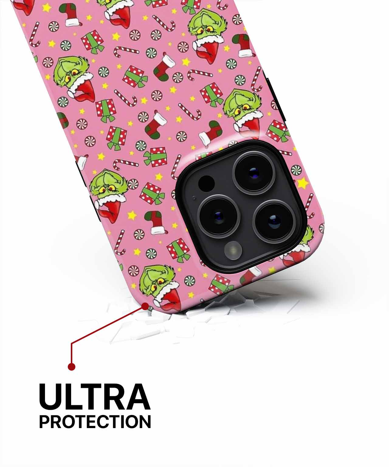Grinchy Mischief on a Pink Christmas Background iPhone case Case Cazify - Delivery Canada