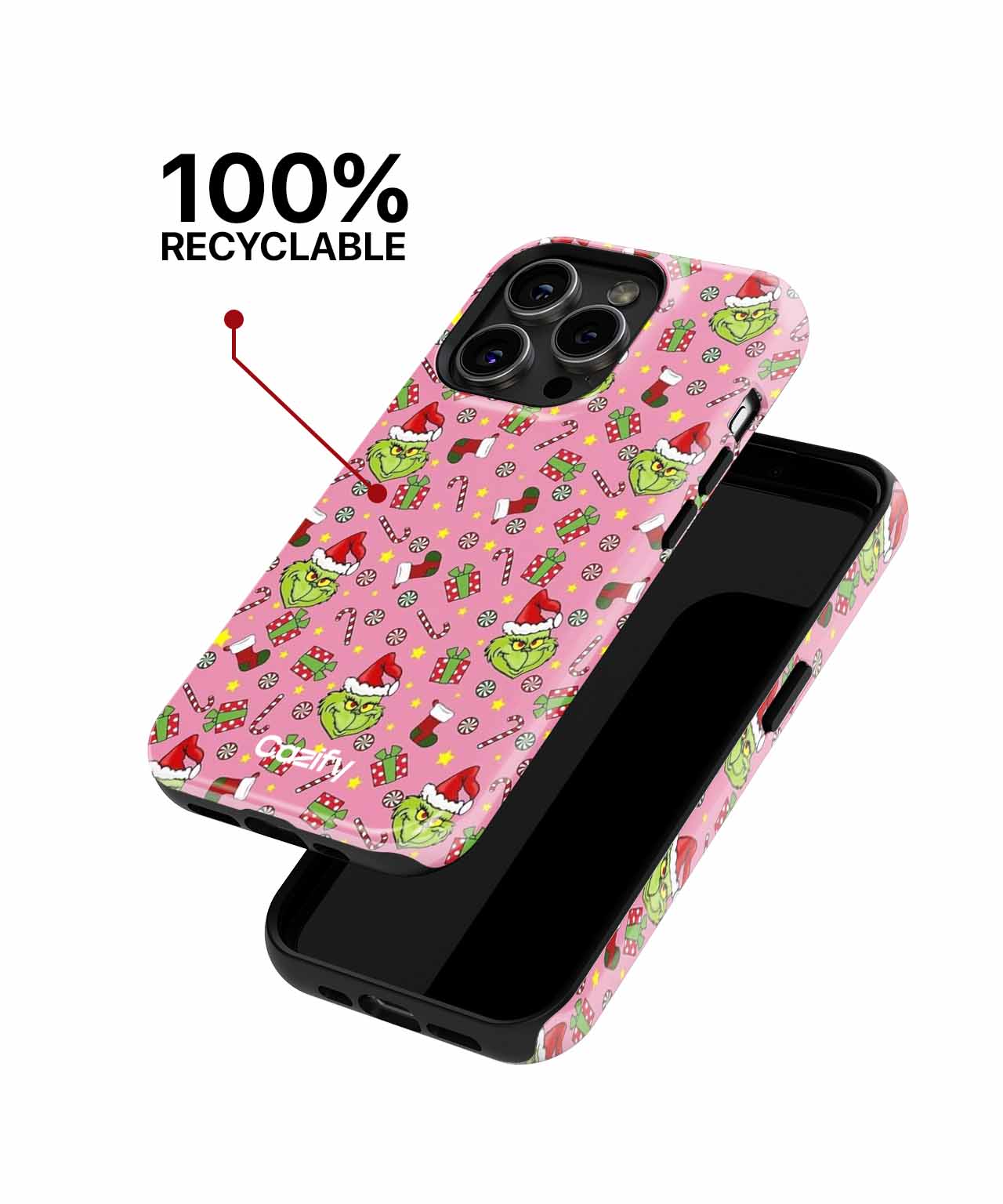 Grinchy Mischief on a Pink Christmas Background iPhone case Case Cazify - Delivery Canada
