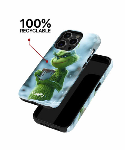 Grumpy Green Creature Sipping Hot Cocoa iPhone case Case Cazify - Delivery Canada