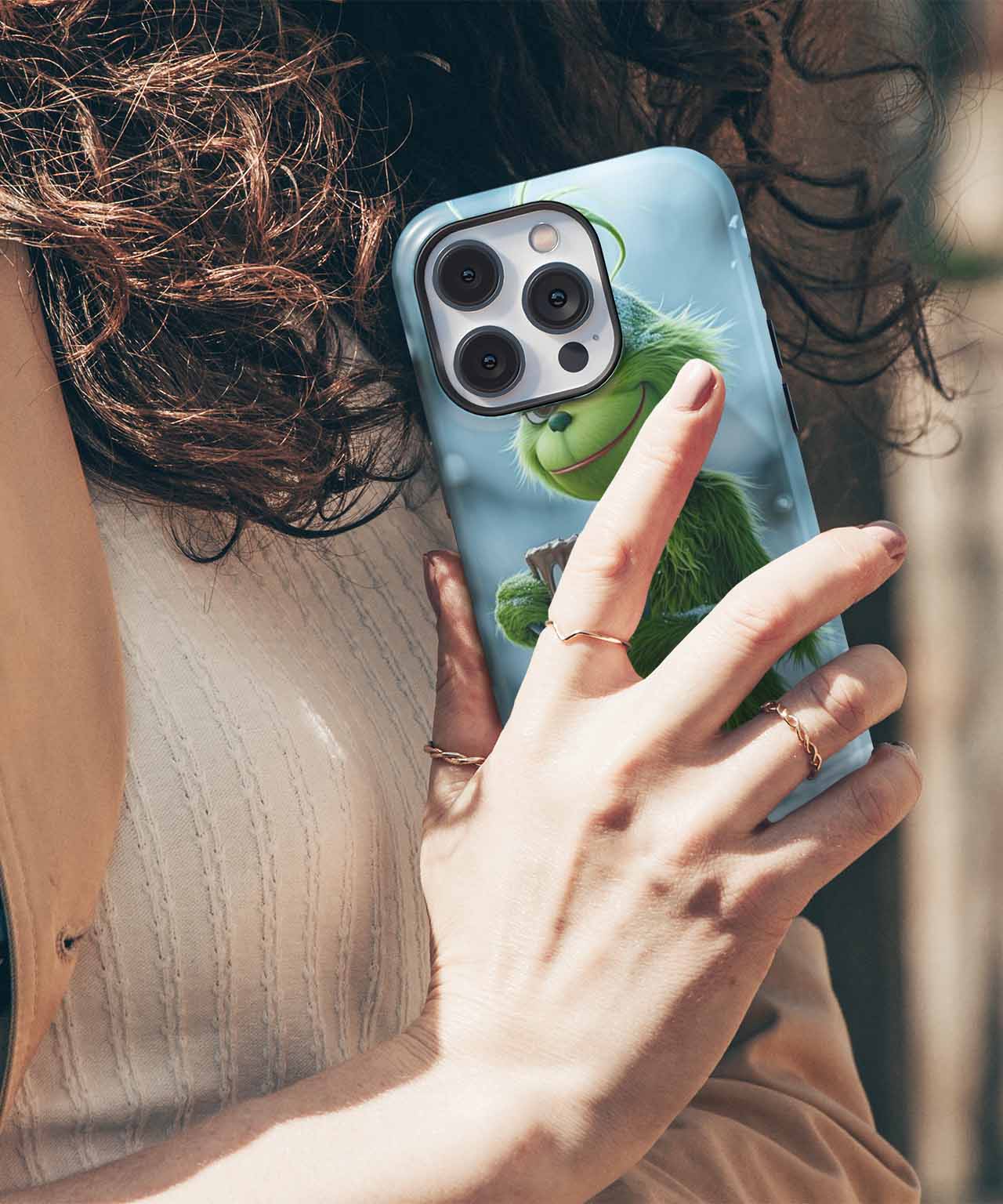 Grumpy Green Creature Sipping Hot Cocoa iPhone case Case Cazify - Delivery Canada