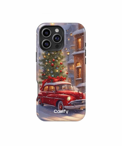 Jolly Snowy Christmas Scene with Antique Car iPhone case Case Cazify - Delivery Canada
