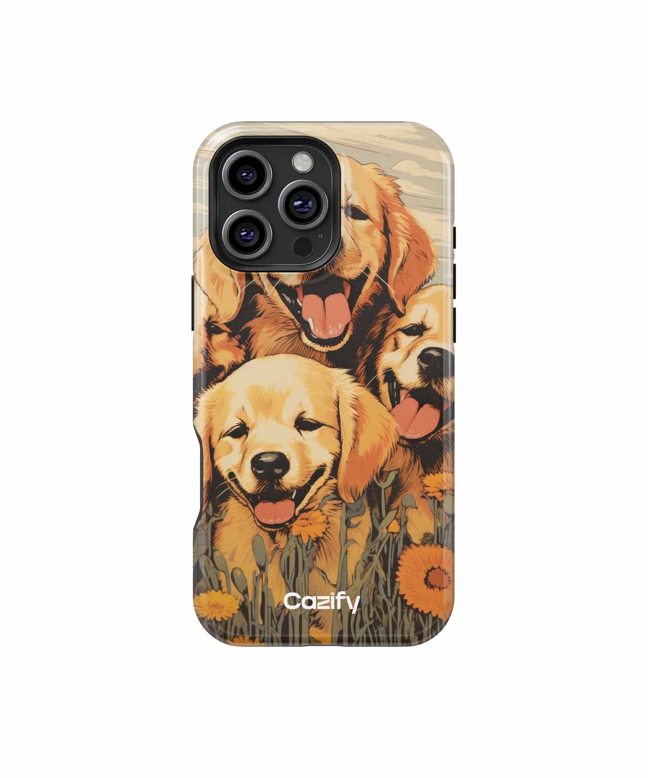 Joyful Golden Pups in a Field of Flowers iPhone case Case Cazify - Delivery Canada