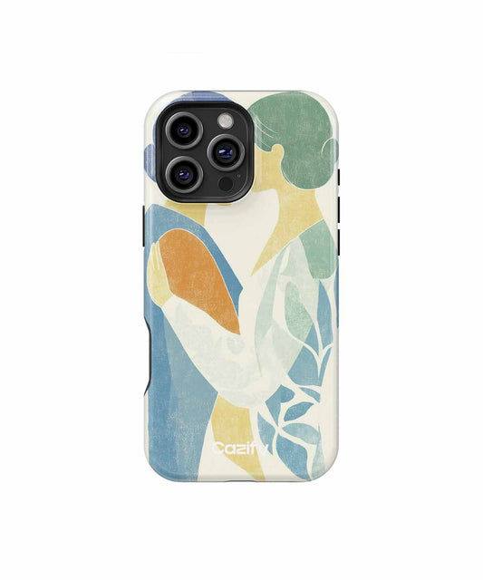 Abstract art design phone case with muted green, orange, blue, and beige shapes. - Cazify Canada