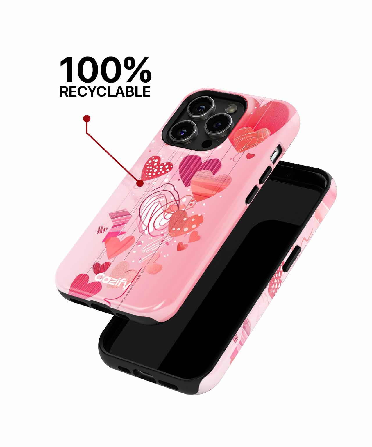 Pink iPhone case with hearts and Cupid design, compatible with multiple iPhone models, glossy finish. - Cazify Canada