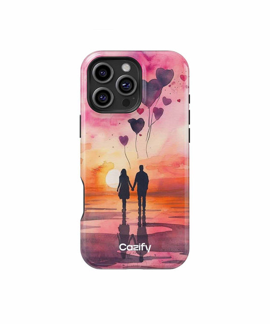 Loving sunset stroll with heart balloons iPhone case Case Cazify - Delivery Canada