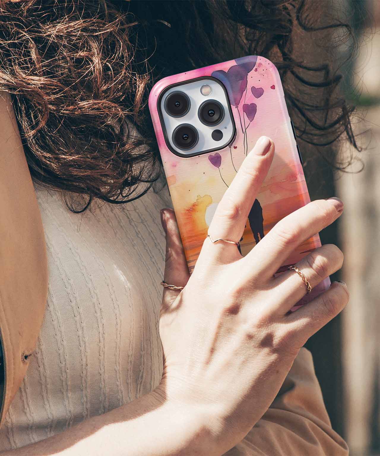 Loving sunset stroll with heart balloons iPhone case Case Cazify - Delivery Canada