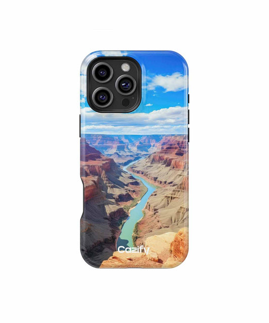 Cazify Canada - Phone case with scenic Grand Canyon and blue sky design, black camera cutout.