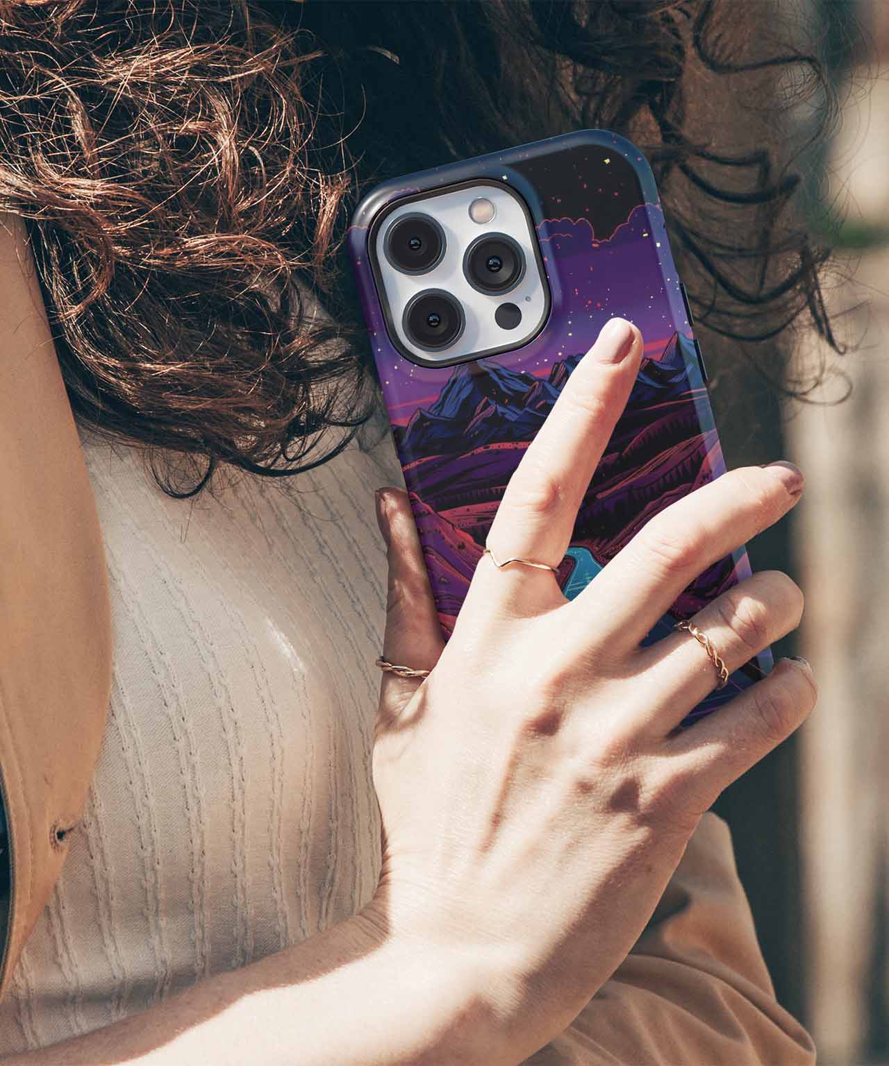 Neon Road Trip Through Stardust Mountain iPhone case Case Cazify - Delivery Canada