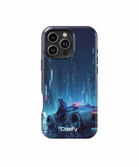 Neon Skyline Nonsense with Robots and Cars iPhone case Case Cazify - Delivery Canada