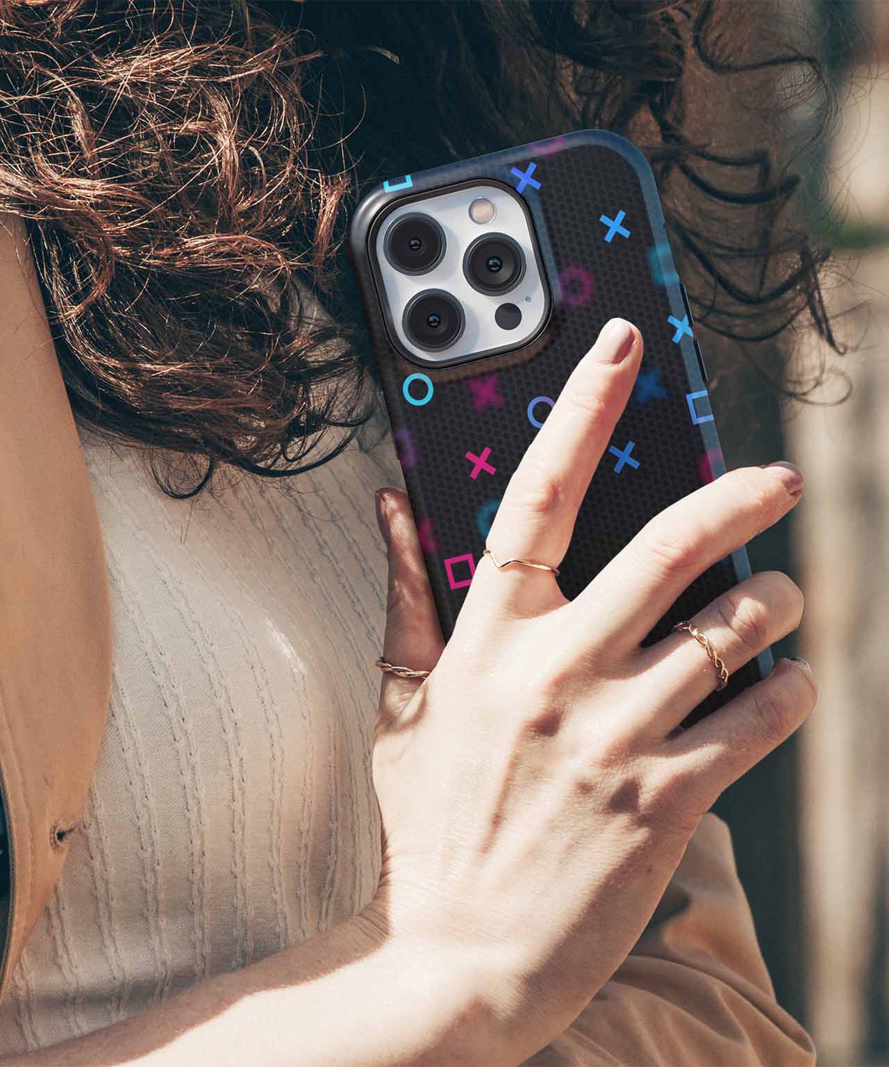 Playful Neon Shapes Dance Across Screen iPhone case Case Cazify - Delivery Canada