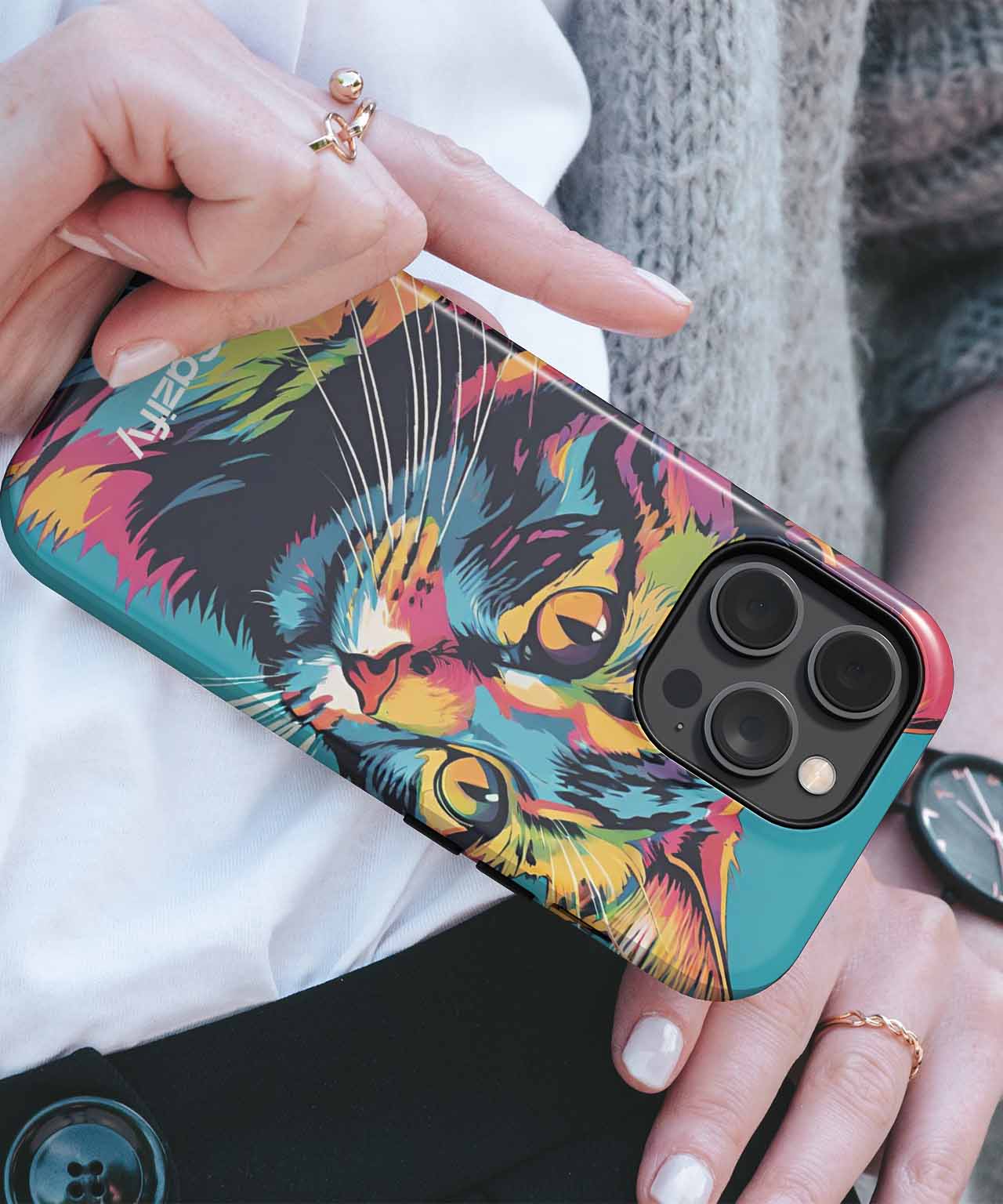 Purrfectly Colorful Cat Portrait iPhone case Case Cazify - Delivery Canada
