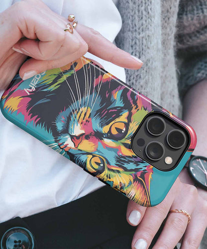 Purrfectly Colorful Cat Portrait iPhone case Case Cazify - Delivery Canada