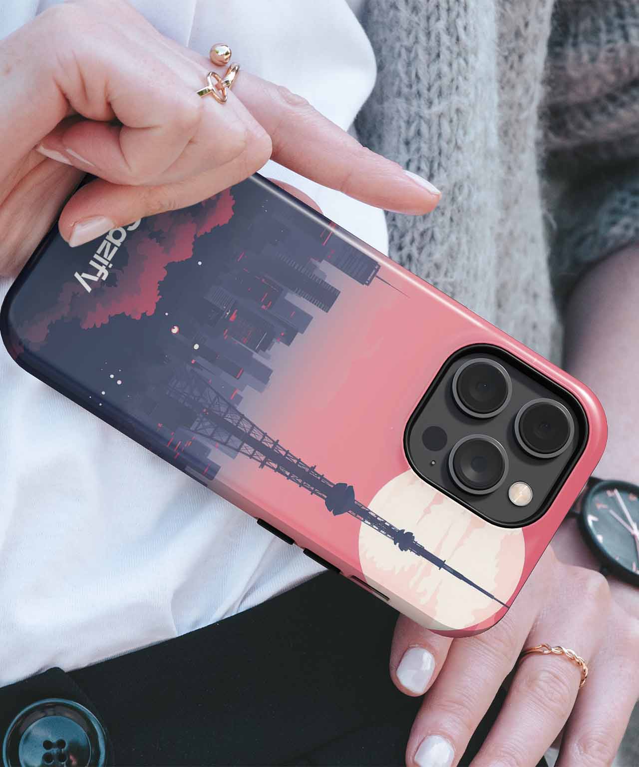 Radiant City Skyline Under a Giant Moon iPhone case Case Cazify - Delivery Canada