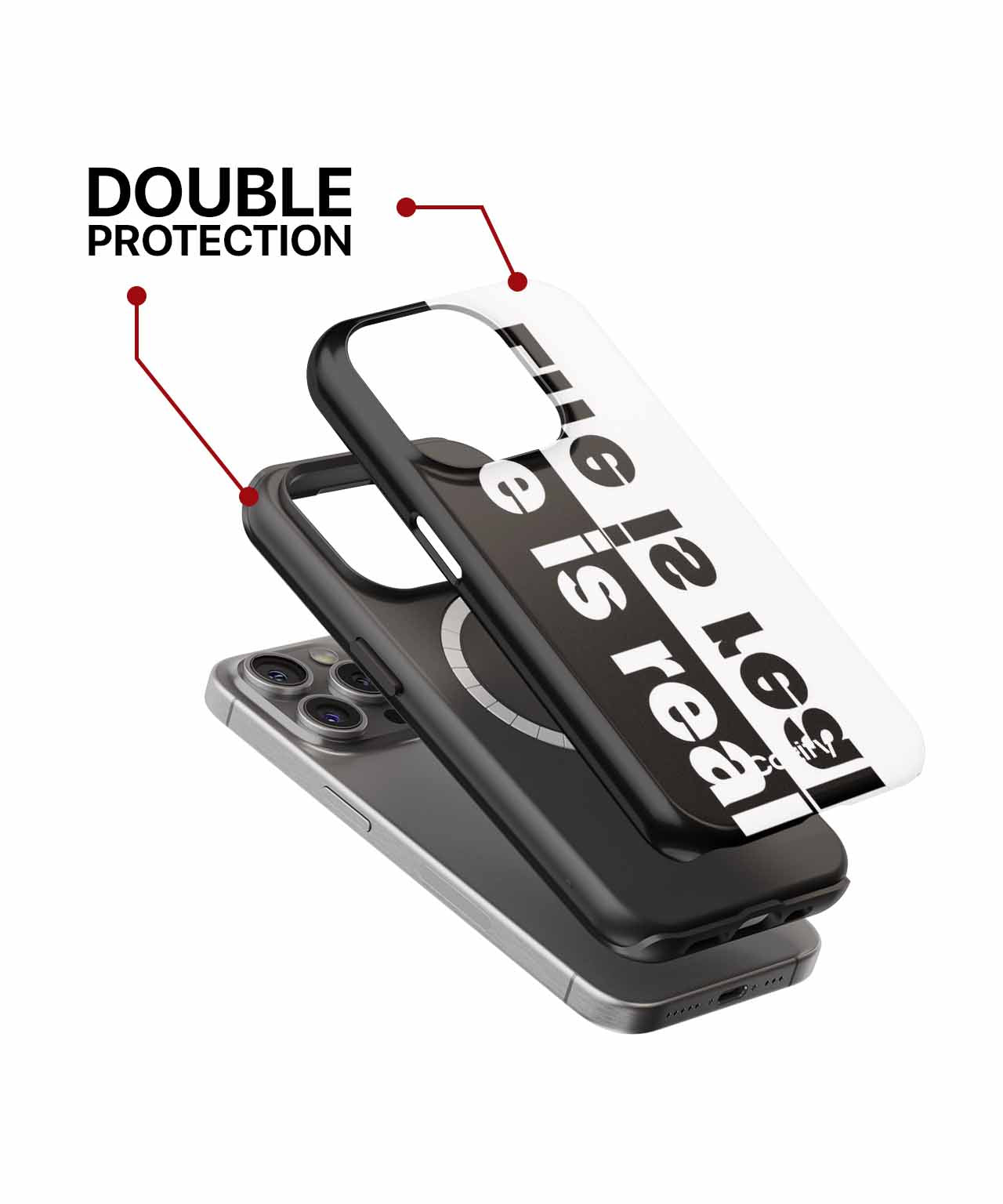 Transparent phone case with black bumper and white graphic text "the Leg is real". - Cazify Canada