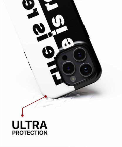 Black and white iPhone case with bold typography and reinforced corners for ultra protection. - Cazify Canada