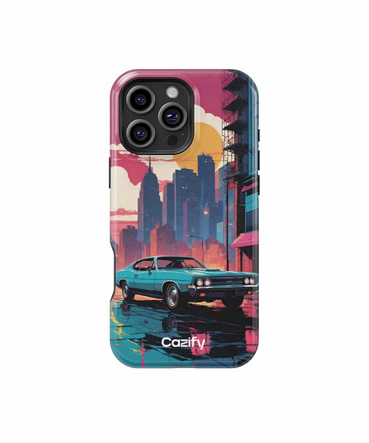 Retro Road Trip Vibes in Neon City iPhone case Case Cazify - Delivery Canada