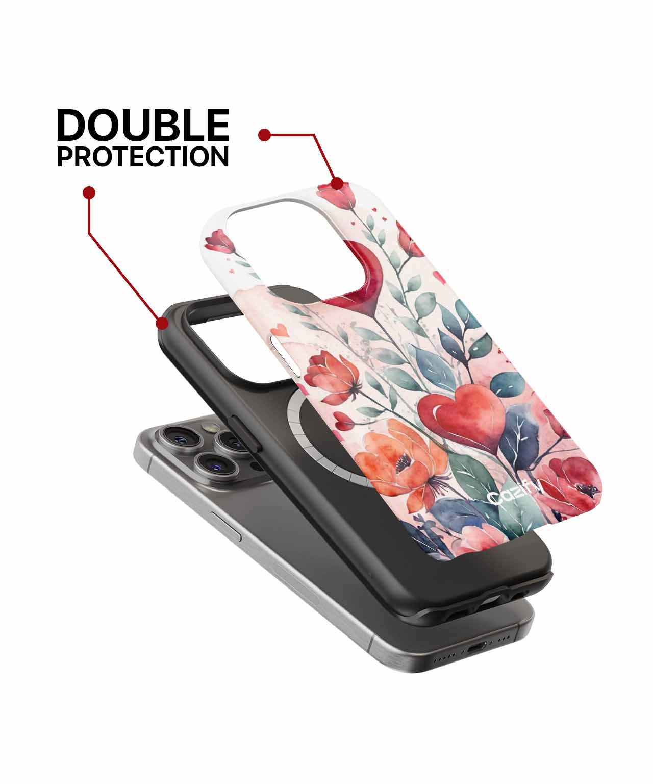 Floral patterned iPhone case with black inner layer showing double protection design. - Cazify Canada