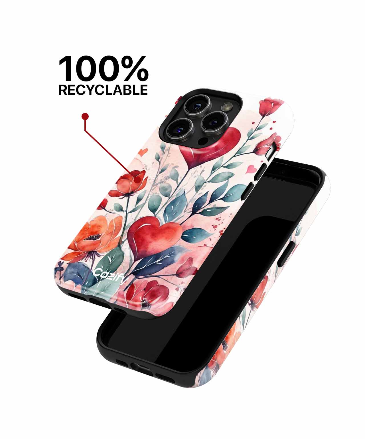 Cazify Canada - Floral patterned phone case with red and pink flowers, cutouts for triple camera and buttons.