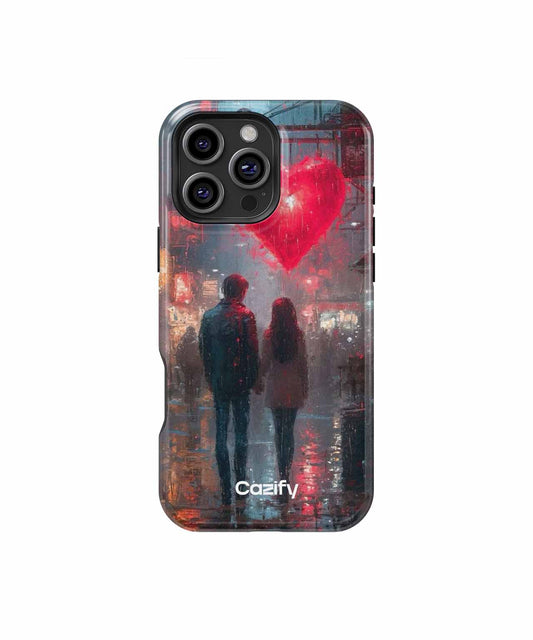 Romantic rainy evening under neon heart iPhone case Case Cazify - Delivery Canada