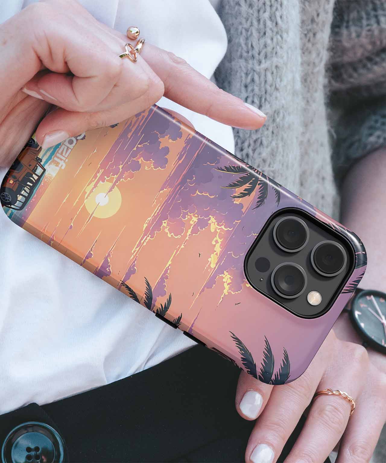 Sandy Sunset Adventure with Palm Trees iPhone case Case Cazify - Delivery Canada