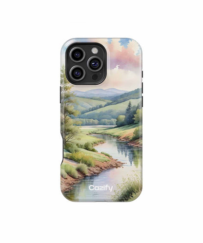 Serene Riverbank Escape with Majestic Hills iPhone case Case Cazify - Delivery Canada