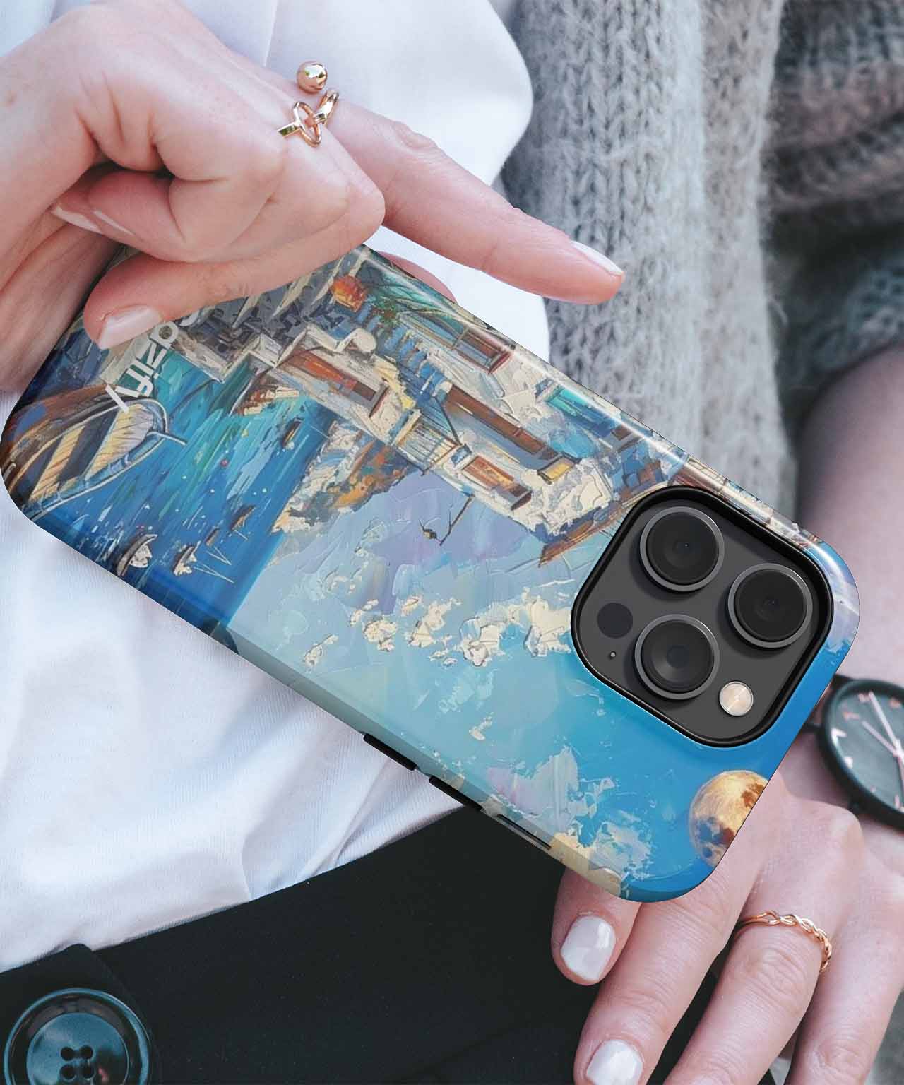 Serene Seaside Village with Moonlight iPhone case Case Cazify - Delivery Canada