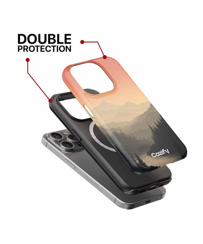 Cazify Canada - Slim black and orange gradient iPhone case with mountain design and raised camera protection.