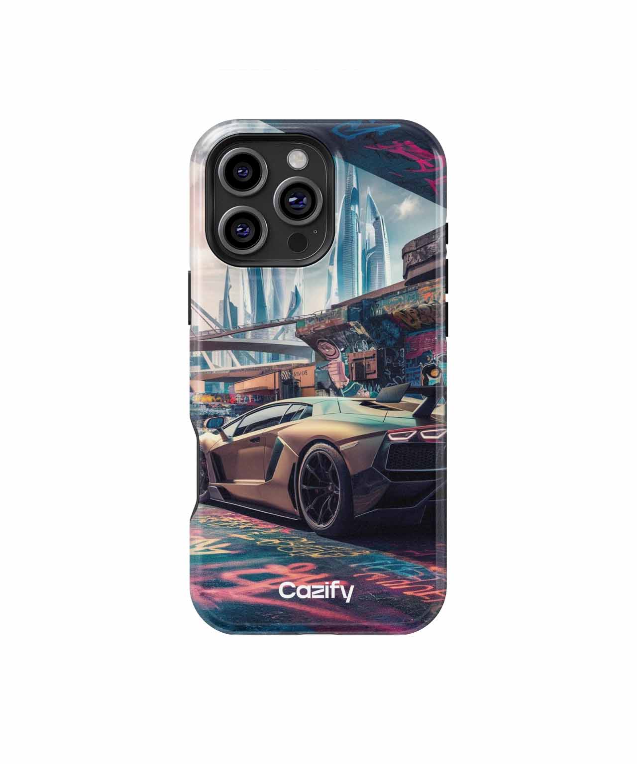 Sleek Urban Racer in Neon Playground iPhone case Case Cazify - Delivery Canada