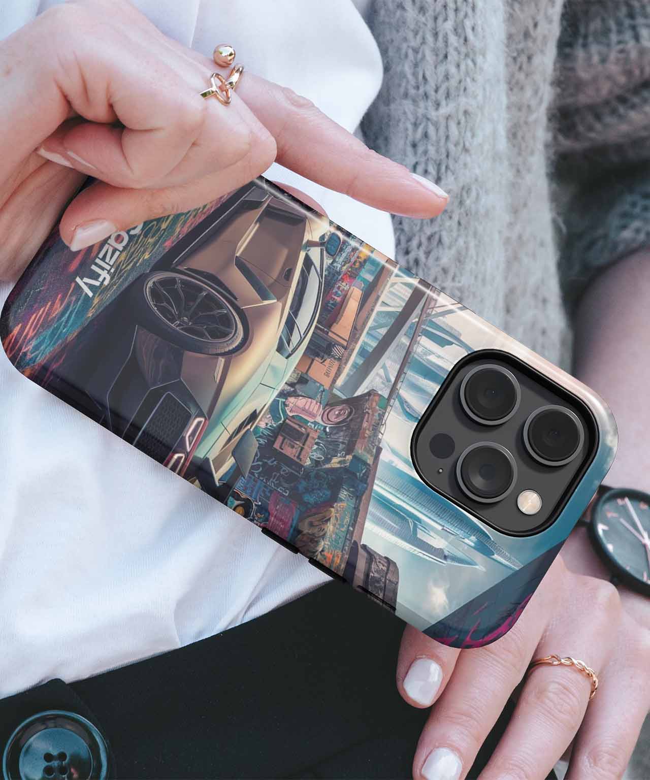 Sleek Urban Racer in Neon Playground iPhone case Case Cazify - Delivery Canada
