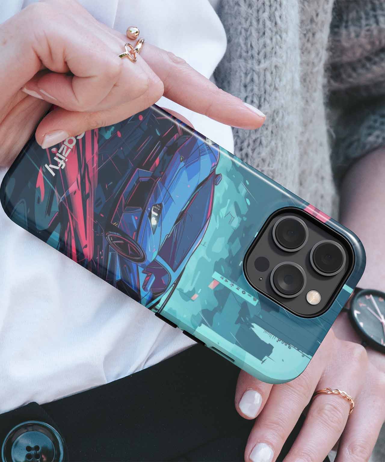 Speedy Raindrop Racer in Neon Wonderland iPhone case Case Cazify - Delivery Canada
