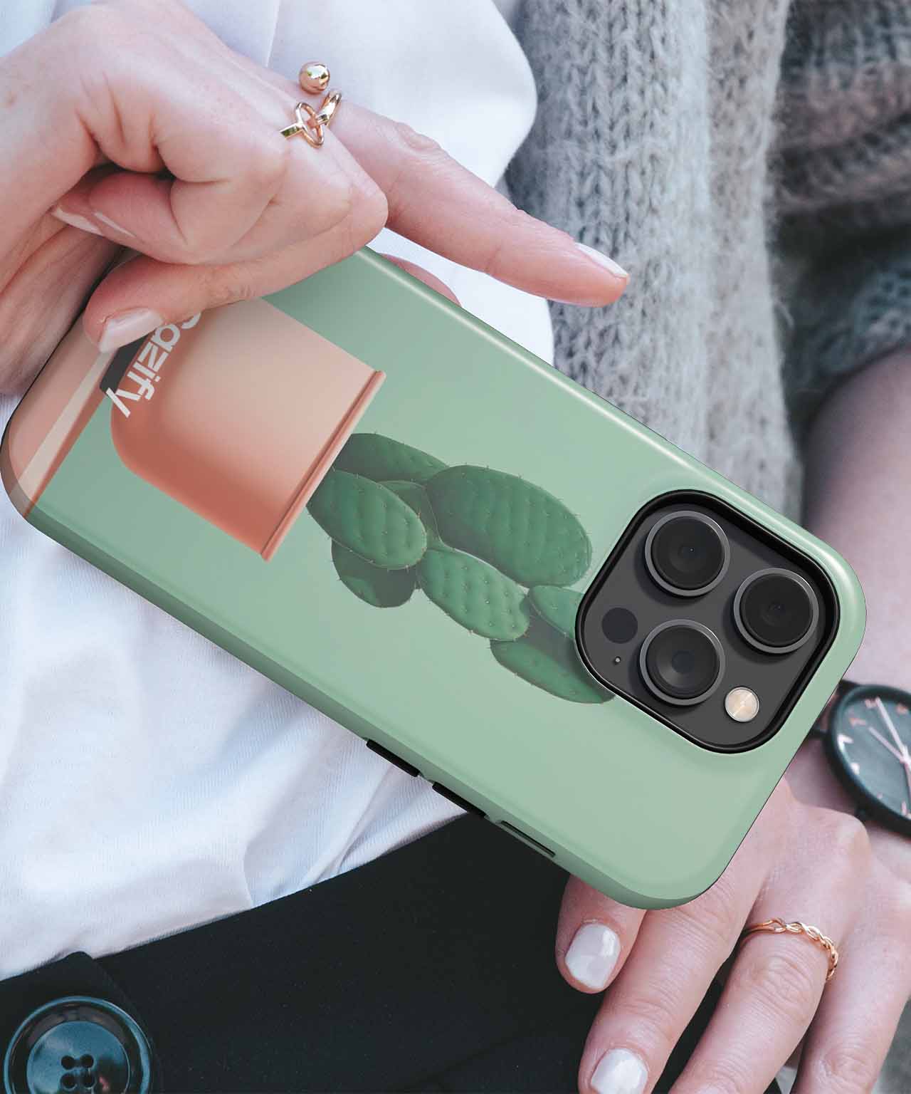 Spiky Green Friend with a Cute Pot iPhone case Case Cazify - Delivery Canada