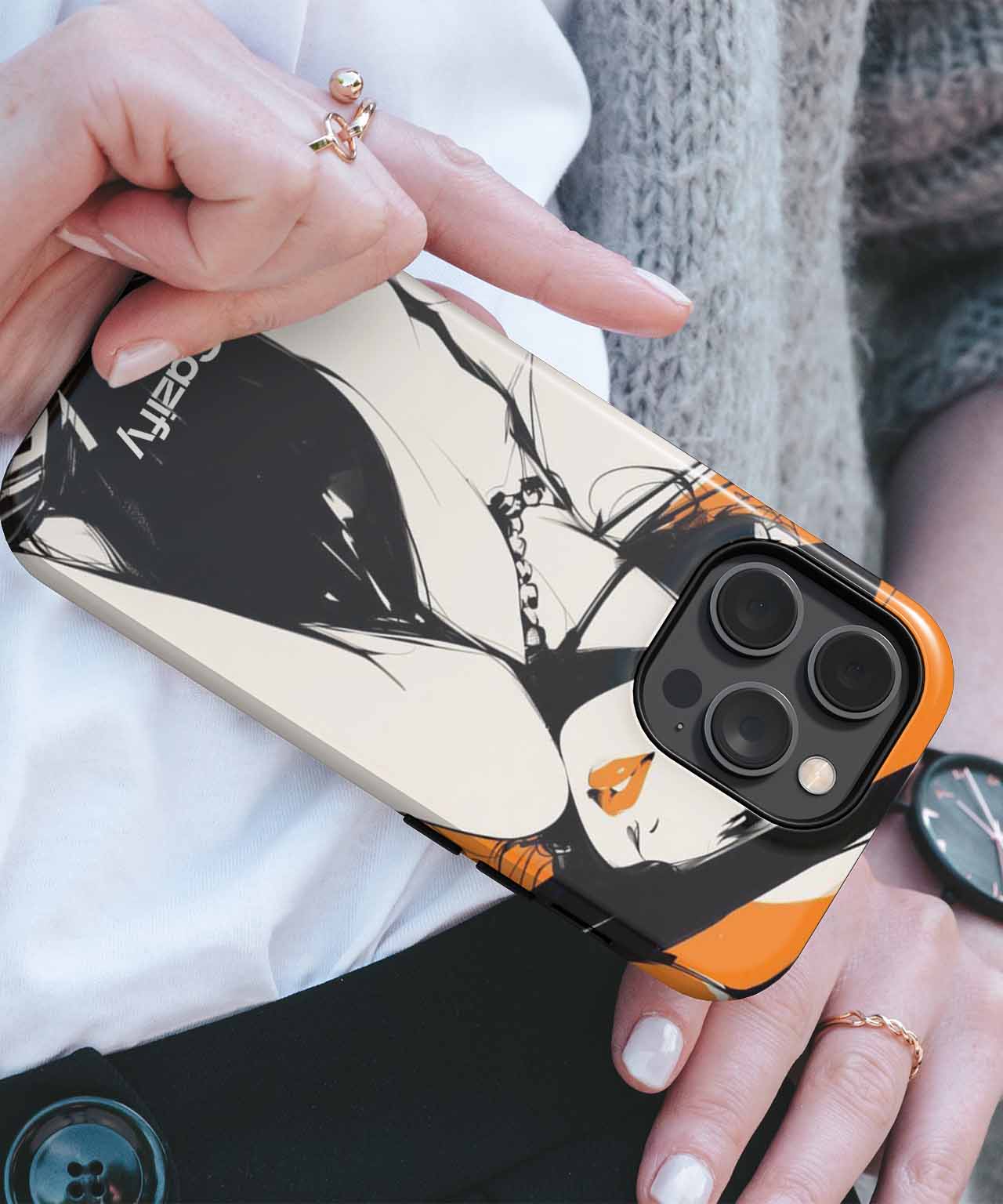 Stylish Bold Elegance in Black and Orange iPhone case Case Cazify - Delivery Canada