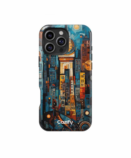 Timeless cityscape with dancing clocks iPhone case Case Cazify - Delivery Canada
