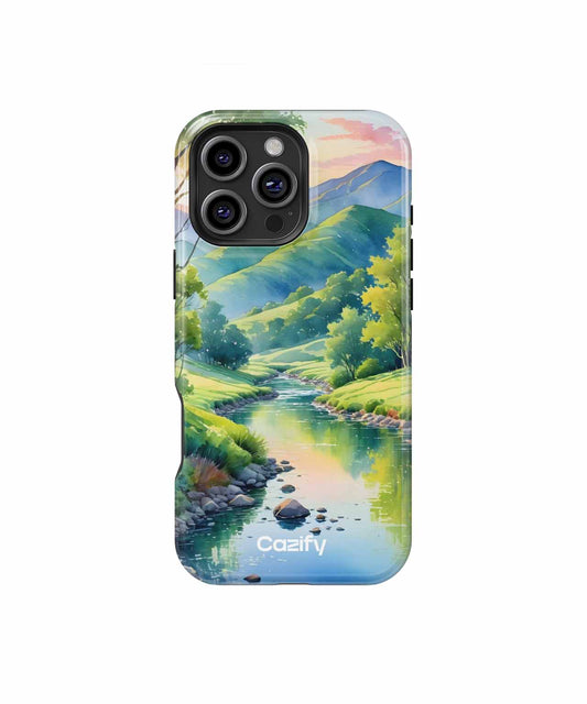 Tranquil Riverbank Retreat with Serene Mountains iPhone case Case Cazify - Delivery Canada