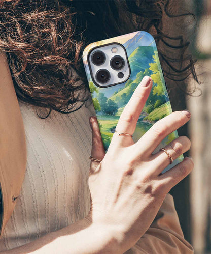 Tranquil Riverbank Retreat with Serene Mountains iPhone case Case Cazify - Delivery Canada