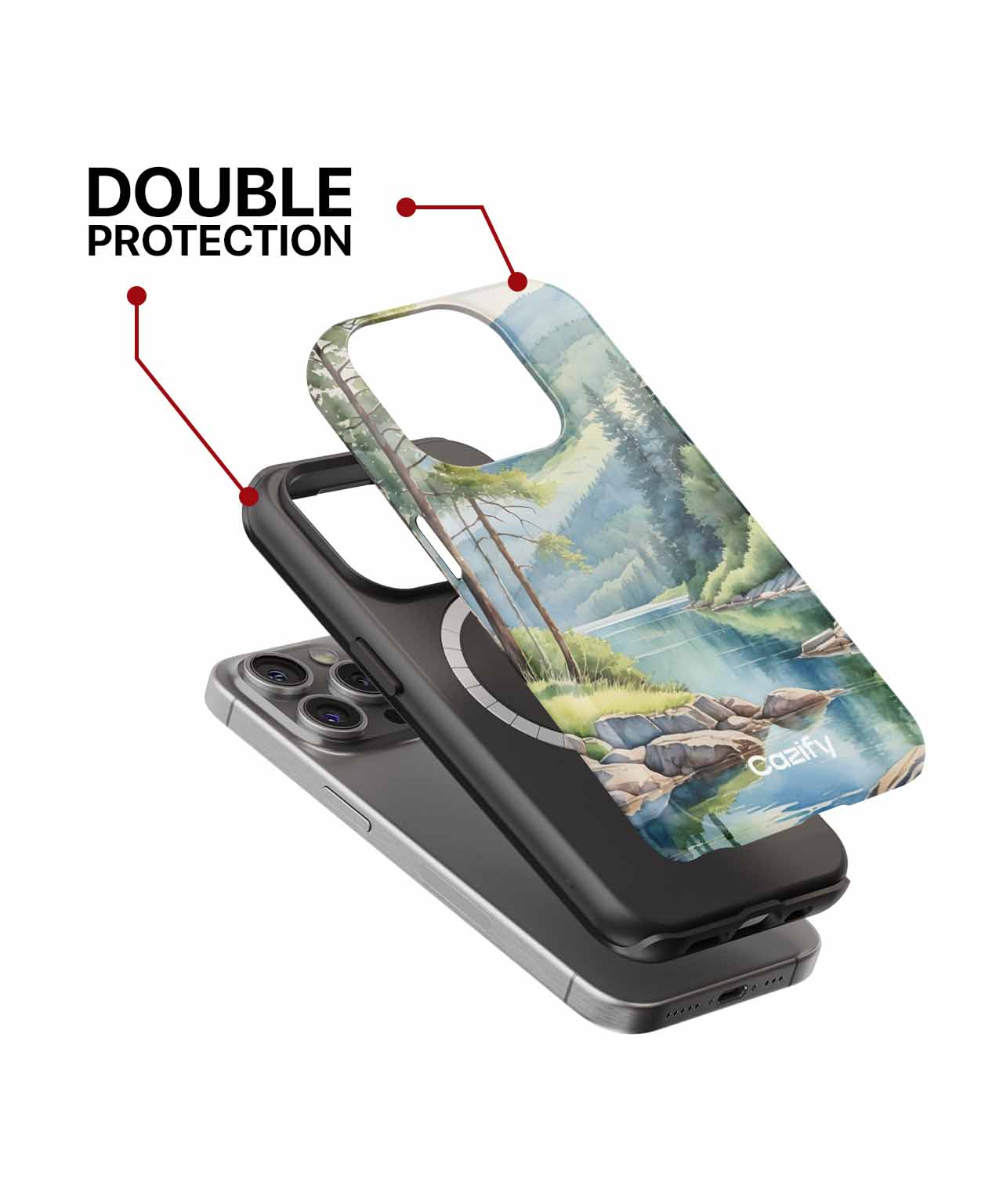 Cazify Canada - Two-piece iPhone case with black inner shell and scenic nature print hard outer cover.